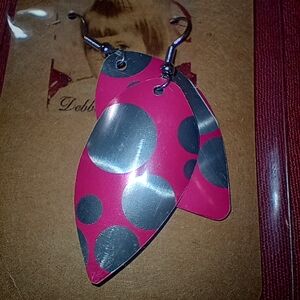 Pink and Silver Polka Dot Earrings